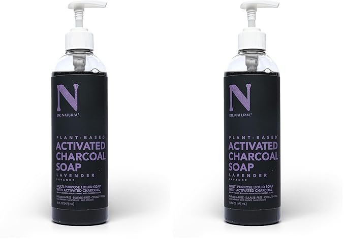 Dr. Natural Activated Charcoal Liquid Soap - Anti Acne and Blemishes - Deep Cleansing Body Wash - Gentle Body Soap for Clear Skin - Lavender - 16 oz (Pack of 2)