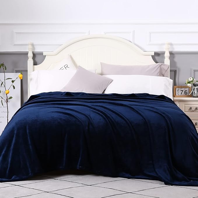 TASTHROW Large Flannel Fleece Throw Blanket, 90×90 Inch - Navy | Cozy Lightweight Thick Blanket - All Seasons Suitable for Women, Men and Kids