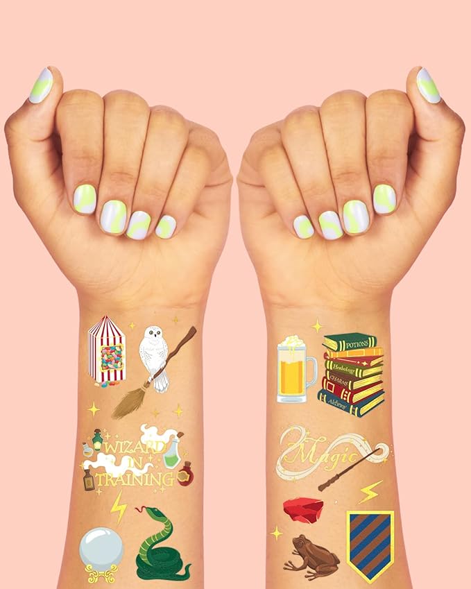xo, Fetti Wizard Party Temporary Tattoos - 60 Gold Foil Styles | Magical Birthday Decorations, Magic Baby Shower Supplies, Wizardry Theme Favor, Kids Party Accessory