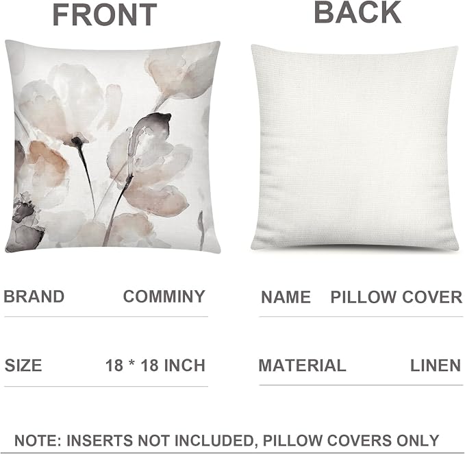 Watercolor Floral Throw Pillow Covers 18x18 Set of 6, Nature Home Decor | daisy Floral, decorative cushion cover, Breathable Linen, standard Throw Pillow Size, modern Decor, Couch Sofa Living Room