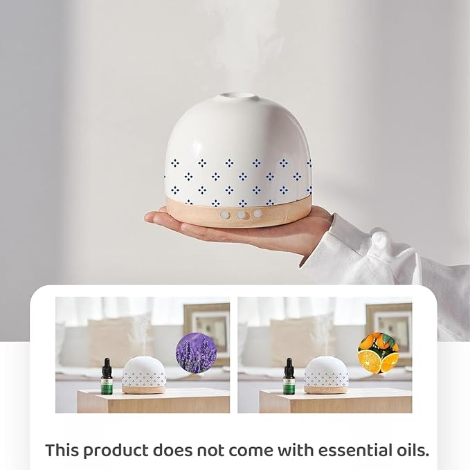 Essential Ceramic Diffuser Round Aroma Luruxy Porcelain Diffuser Luxury 300ml Night Light Captivating Exquisite Blue and White Patterned Elegance Nano Water Mist Humidifier