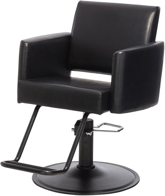 Buy-Rite Onyx Modern Black Hair Stylist Chair for Professional Salons, Open Back, Inclined Seat, Rounded Arms, Premium Vinyl Upholstery, Durable Steel Frame & Footrest, NIN-6610