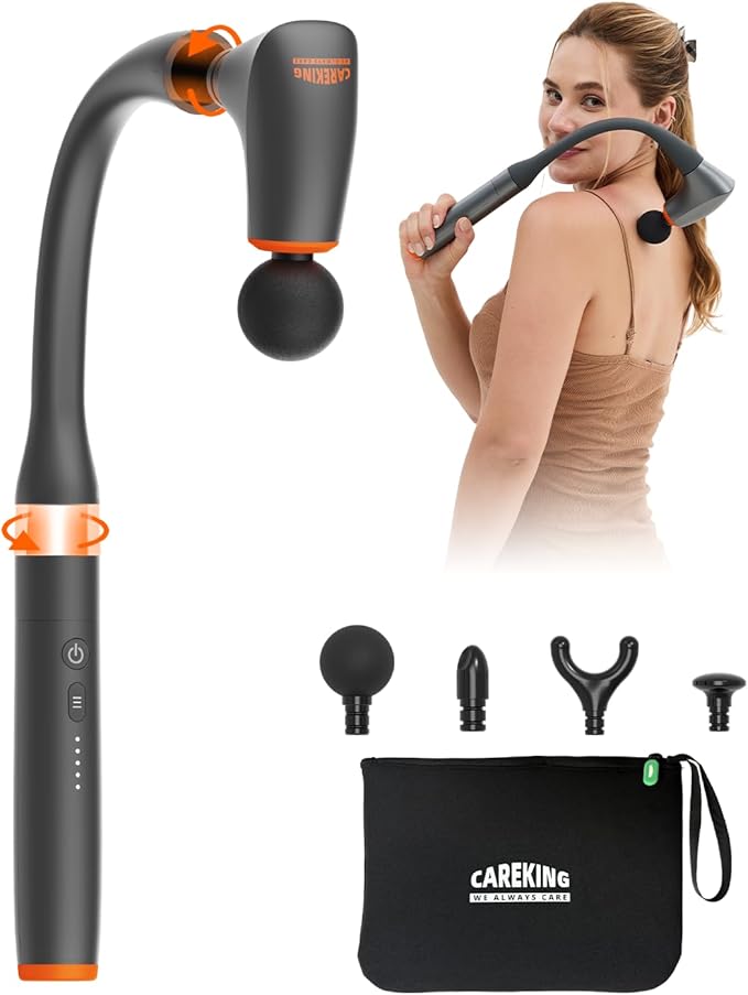Convertible Massage Gun Deep Tissue for Back Neck Muscle Pain Relief - Electric Handheld Percussion Shoulder Massager Tool with Detachable Long Handle Portable Case