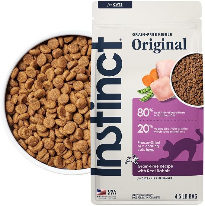 Instinct Original Dry Cat Food, Raw Coated Kibble, Real Rabbit, 4.5 lb. Bag | Raw-coated kibble with farm-raised rabbit for strong muscles, digestive health, and healthy skin & coat, grain-free