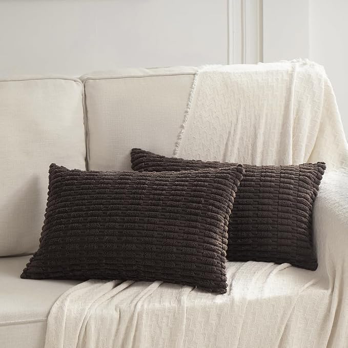 Fancy Homi Decorative Throw Pillow Covers for Bed Couch Bedroom Bench, Soft Corduroy Solid Pillow Case, Rustic Farmhouse Boho Room Decor,20" x 12" (Pack of 1),Dark Brown