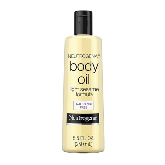 Neutrogena Body Oil, Light Sesame Formula, Fragrance Free, Lightweight Moisturizing Body Oil for Silky, Soft Skin, Non-Greasy Hydration, 8.5 fl oz Bottle, 1 Count