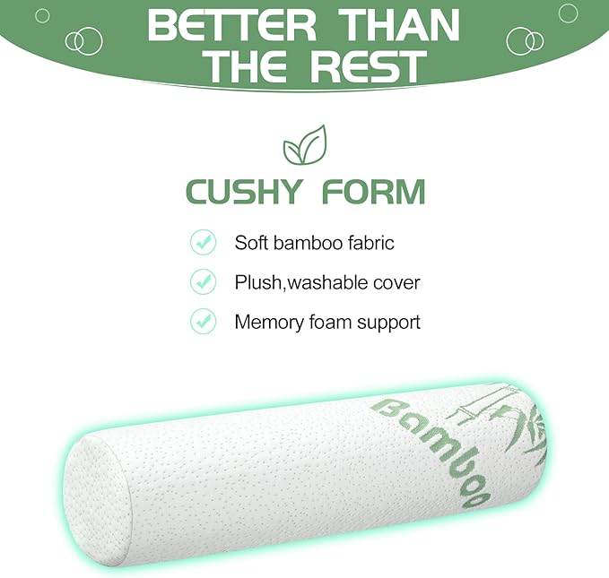 Bucherry 3 Pack Cervical Neck Roll Memory Foam Pillow Cylinder Bolster Pillow for Bed Round Neck Support with Removable Washable Cover for Sleeping Travel Yoga Legs Back Lumbar(18 x 4 Inches)