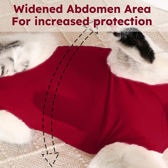 Hpetppy Cat Recovery Suit After Surgery, Breathable Cat Surgery Recovery Suit for Spay Abdominal Wounds or Skin Diseases, E-Collar Alternative Wear for Small Male Female Pets (Red,L)