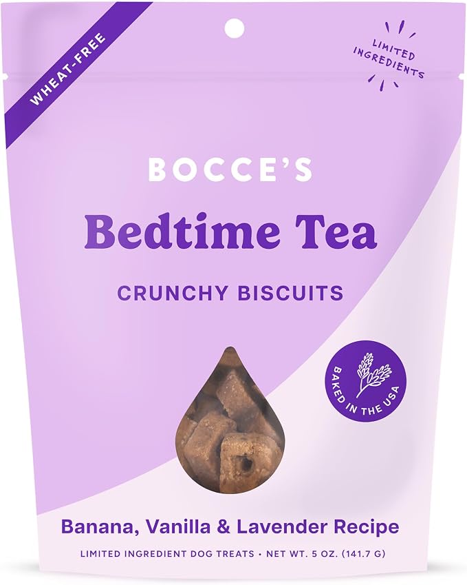 Bocce's Bakery Bedtime Tea Flavor Crunchy Biscuits Dog Treats, 5 oz | Oven Baked, Wheat-Free Everyday Dog Treat Biscuits - Made with Real, Limited Ingredients and Baked in The USA