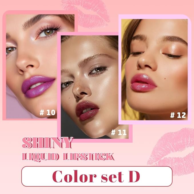 AMY'S DIARY 3Pcs Glitter Liquid Lipstick Set – Electric Purple, Plum Wine, Rose Pink – Shimmer Metallic Lip Gloss, Long-Lasting Waterproof Lip Color, High Shine Sparkle Makeup for Women(Set D)
