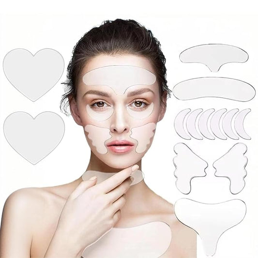Reusable Silicone Wrinkle Patches - 11-Piece Complete Set for Face, Neck, Chest, Forehead, Under Eye & Nasolabial Folds - Anti-Wrinkle Treatment for Smoothing, Firming & Hydrating Skin