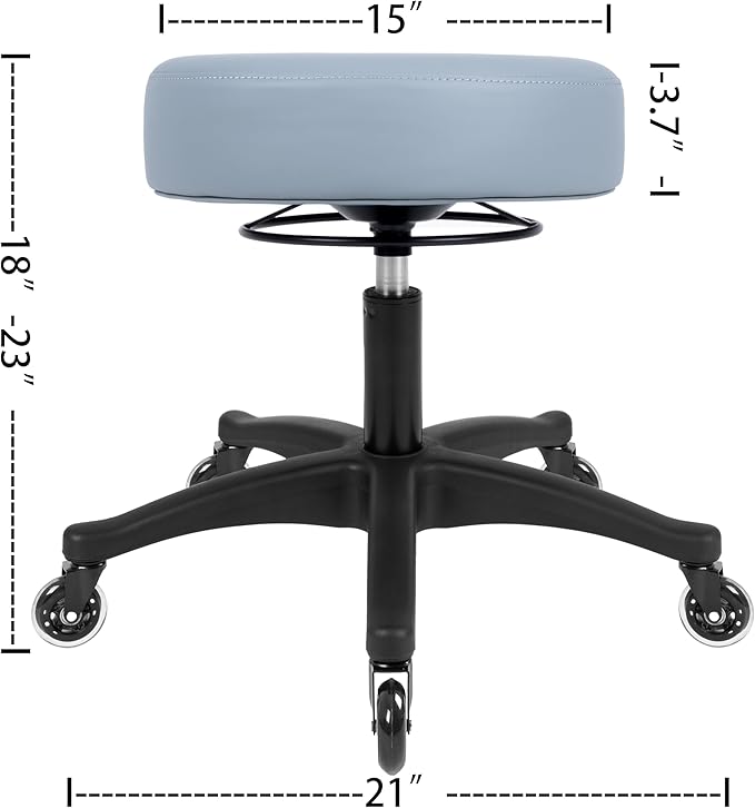 TAKE UR SEAT® All-Purpose Stools with Adjustable Seat and Easy Clean Performance Fabrics for Cleanroom Lab Medical Office Classroom Shop Garage Spa Massage Tattoo(Blade Wheels) (15" Gray)