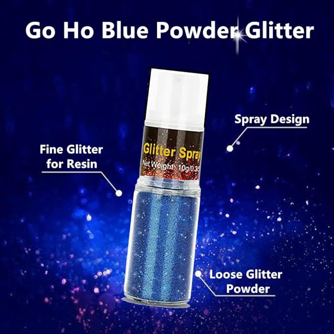 Go Ho Hair and Body Glitter Spray,Blue Glitter Spray Dry Powder Makeup for Clothes,Festival Loose Sparkle Powder,Holographic Ultra Fine Resin Glitters for Crafts,10g
