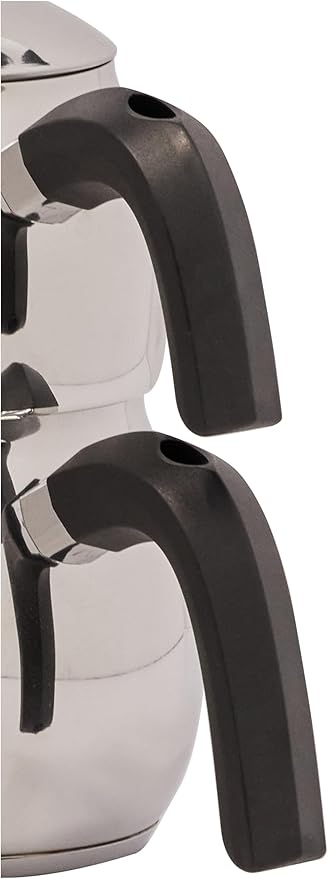 Karaca Belinay Teapot Set Silver Black, Medium Teapot, 18/10 Stainless Steel, Teapot/Lid (1 lt, 2.20 lb), Tea Kettle (1.6 lt, 3.5 lb), Suitable for Induction