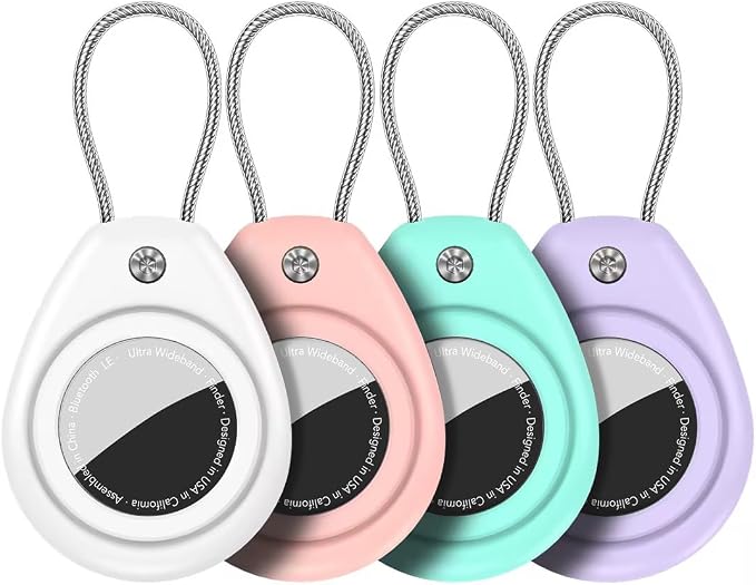 4 Pack for AirTag Keychain Holder, Anti-Scratch Waterproof Case Dog Collar | 1st/2nd Gen Air Tag Compatible,Hex Lock Secure,Metal Wire Cable,for Luggage Tracker,Pet Collar Charms,Backpack,Keys,Wallet