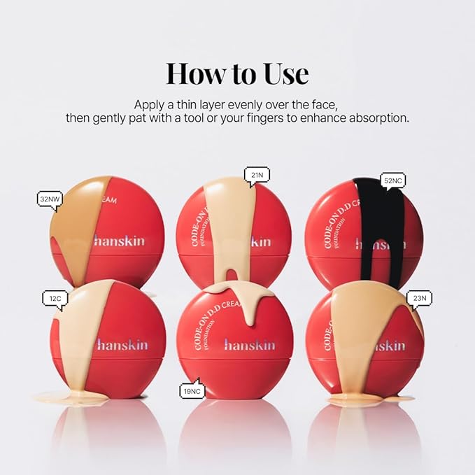 Hanskin Code on Double D Cream Foundation, Full Coverage Korean Liquid Skin Tint Foundation, Semi-Matte Finish, Lightweight Pore-Perfecting Base, 1.18 Fl Oz (12C FAIR)