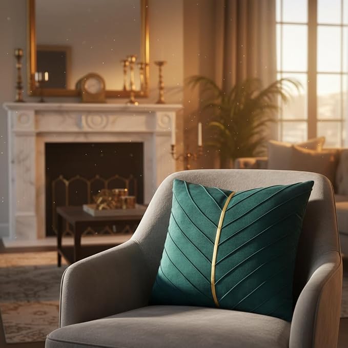 Velvet Throw Pillow Covers 24x24 Pack of 2 Gold Decor Peacock Blue | Soft Solid Pillow Covers,Modern Luxury Home Decor,for Couch Chair Sofa Bedroom Livingroom,Hidden Zipper,Ideal Gift,Easy Care