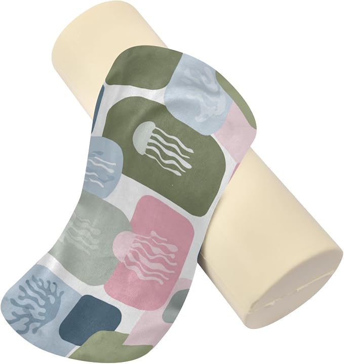 Multi Color Blocks Jellyfish Coral Ocean Geometric Neck Roll Pillow Bolster Round Health Memory Foam Long Cervical Cylinder Pillows with Removable Washable Cover for Body Bed Legs Back Yoga