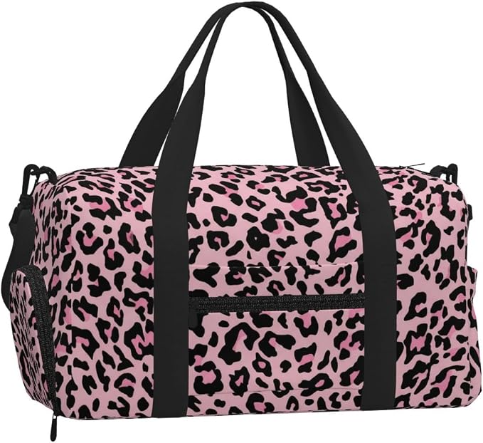 Fiokroo Sports Gym Bag Leopard Print Pink Travel Duffel Bag For Men Women With Shoe Compartment Water Resistant Gym Bag Carry On Duffel Bag For Weekend Traveling Yoga Gym Sports