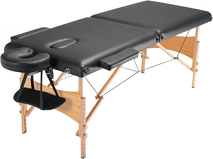 VEVOR Portable Massage Table 28" W, 2 Folding Lightweight Massage Table, 8-Level Height Adjustable Salon Tattoo Bed, Spa Table with Headrest, Armrests, Hand Pallet & Carrying Bag, 600LBS