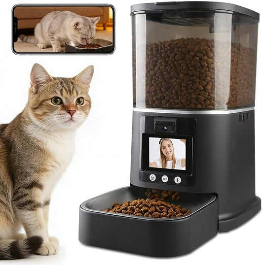 Automatic Cat Feeder with Camera Two-Way Video/Autio 5G WiFi, 5L | 3MP HD, Custom Voice, APP Control Automatic Dog Feeder with Night Vision, Cat Food Dispenser, Automatic Feeder Cat Dry Food