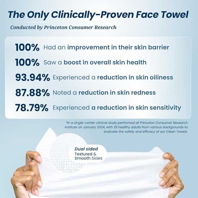 Clean Skin Club Clean Towels®, 100% USDA Biobased Face Towel, Disposable Face Towelette, Eczema Association Accepted, Makeup Remover Dry Wipes, Ultra Soft, 1 Pack, 25 Ct