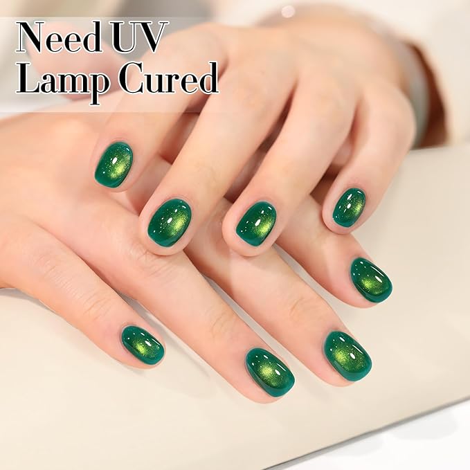 Double Rhythm 15ML Jelly Glass Cat Eye Gel Polish with Magnet Holographic Glitter Shimmer Translucent Sheer Color Salon Soak Off Magnetic Nail at Home (Dark Green-MC1185)