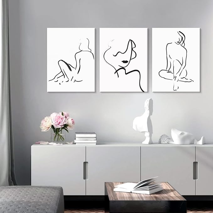 Chadow Artwork Abstract Woman Line Wall Art Black and White Wall Art Line Drawing Modern Minimalist Wall Decor Abstract Woman's Body Shape Poster Minimalist Line Artwork for Woman Bedroom Bathroom