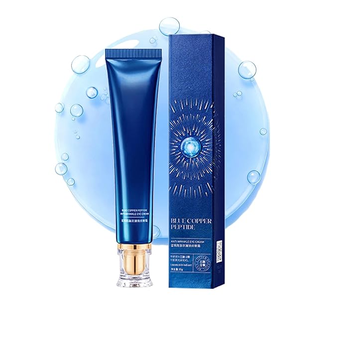 Blue Copper Peptide Eye Cream - GHK-Cu Eye Cream for Dark Circles, Puffiness & Fine Lines, Firming & Hydrating Under Eye Cream with Peptides, 1oz