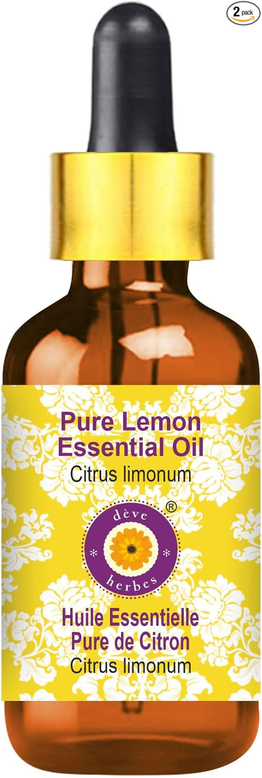 Deve Herbes Pure Lemon Essential Oil (Citrus limonum) with Glass Dropper Steam Distilled 100ml (3.38 oz)