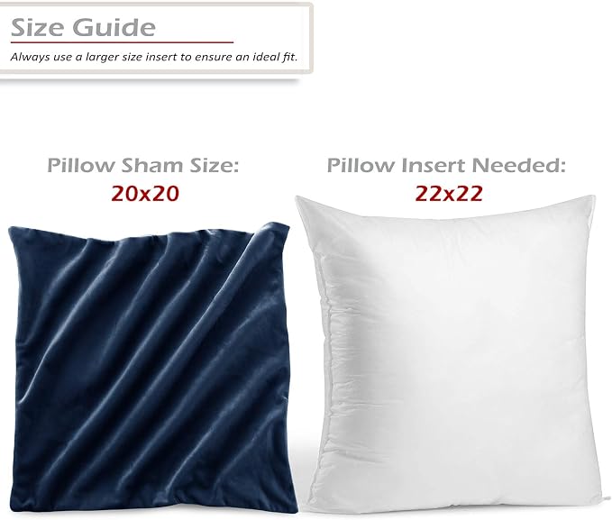 Throw Pillow Inserts Pack of 2 with Velvet Soft Solid Decorative Square Throw Pillow Covers Set for Sofa Couch Car Bedroom, 22X22 Throw Pillows Inserts with 20x20 Washable Cushion Covers, Navy Blue