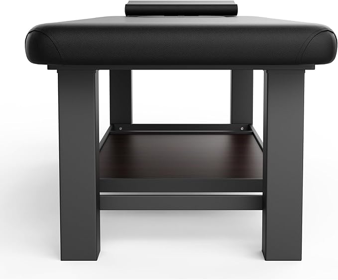 Metal Frame Heavy Duty Stationary Massage Table with Open-Chest & Headrest for Treatment Table, Physical Therapy Table, Spa Facial Professional Massage Bed, Black Leather 31.5'' W x 75.5'' L, 700LBS