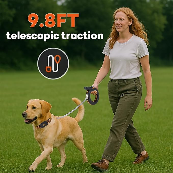 DuDuDog Training Shock Collars with 9.8FT Retractable Leash – 3200FT Remote E-Collar for Small & Large Dogs, Color Screen Display, Beep Vibration Static, IP67 Waterproof, USB-C Rechargeable