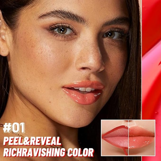 Vivid Apricot Lip Stain Peel Off Lip Gloss oil Dual-Ended Combo, Lips Liner Stain Peel Off Tattoo, Long Lasting & Waterproof, Transfer-Proof Lip Tint Stain with Lip oil for All Skin Type 01#