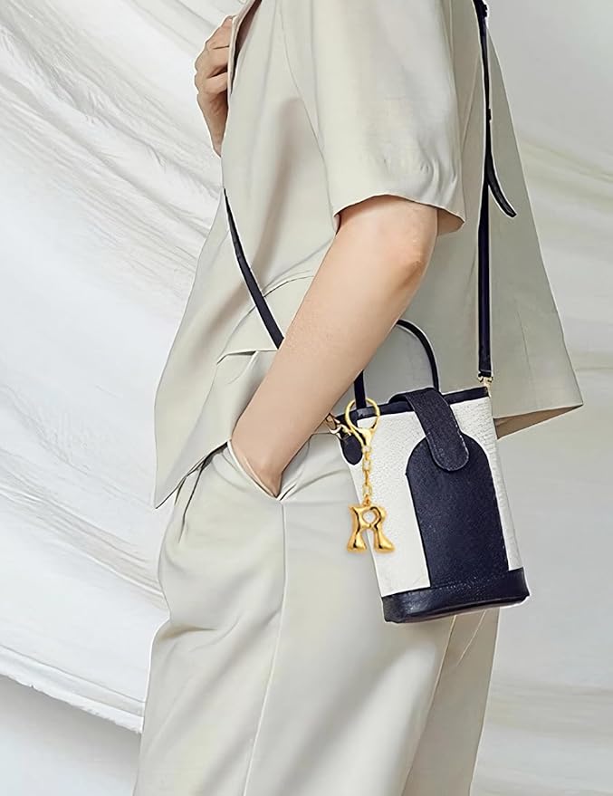 WOWORAMA Initial Letter Keychain for Women Chunky Gold Bubble Letter Bag Charm Purse Charm Personalized Keyrings Accessories