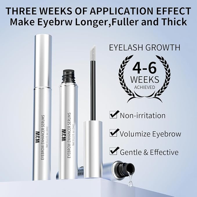 Natural Eyebrow Growth Serum To Grow Brows for Women, Fuller, Thicker, Longer Brows, 3ML Plant Extracts Enhancer, Visible Growth in 4 Weeks, Vegan & Cruelty-Free