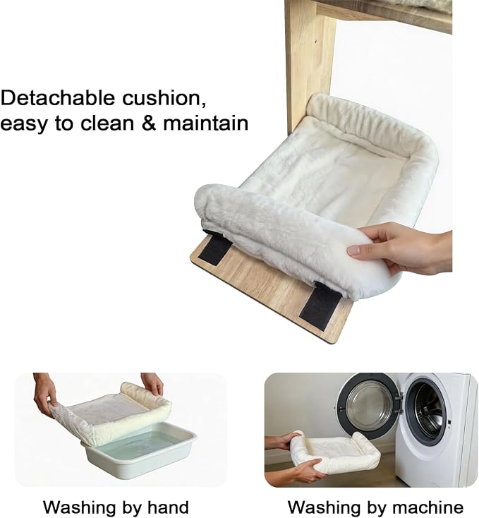 Cat Wall Shelves with Cat Bed 2 in 1 Furniture with Soft Cushion Perch & Pet Cooling Mat 2 Platform Climbing Wall Systems Tree Tower for Indoor Cats Rubber Wood Corner Floating Shelf