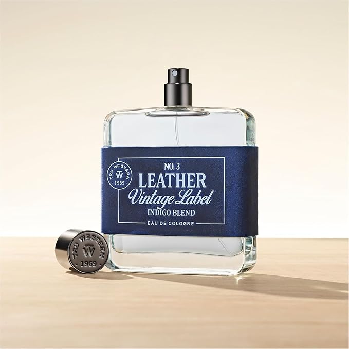 Tru Western Leather No. 3 Men’s Cologne Spray, Private Reserve, Small Batch, Indigo Blend, Velvety Citrus, Blue Vetiver & Sueded Sandalwood Notes, 3.4 fl oz (100 ml)