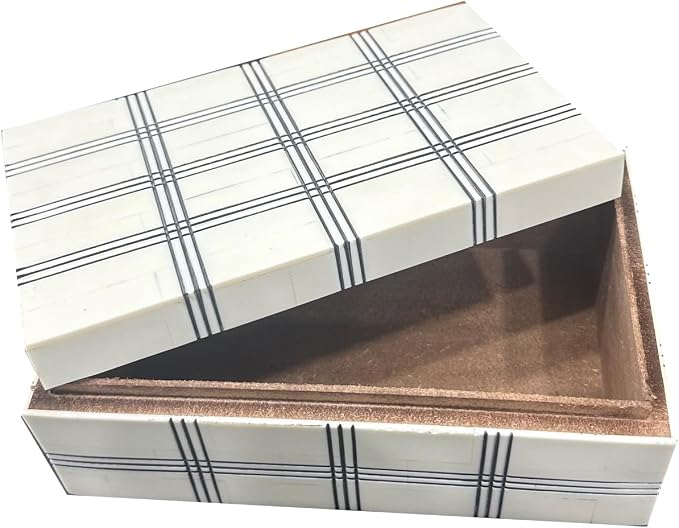 Perilla Home Wood Decorative Small Wooden Box Storage Memory Box, Ideal for Keepsakes, Trinkets, Jewelry, Crafts, Card and Other Stash (8" x 5" x 3"), for Men and Women, Black and Off White (Lucius)