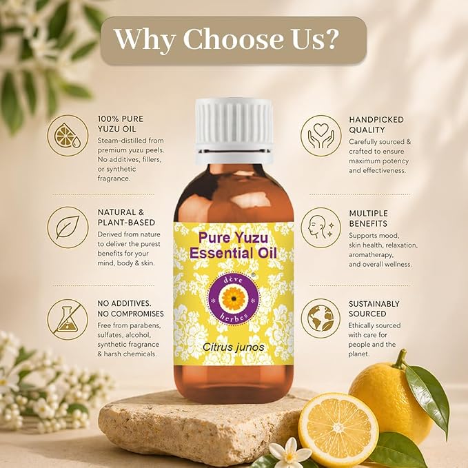 Deve Herbes Pure Yuzu Oil (Citrus Junos) Cold Pressed (Pack of Two) 100mlx2 (6.76 oz)
