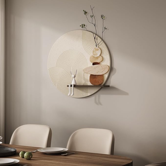 3D Textured Neutral Abstract Wall Art Decor with Shelf, Boho Beige and Brown Artwork for Walls, Modern Minimalist Wall Decor for Living Room, Hallway, Dining Room, Kitchen, Bedroom, Office 24x24 Inch