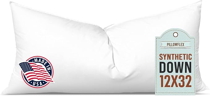 Pillowflex Synthetic Down Pillow Insert 12x32 in - Karate Chop Pillow | Large Rectangle Sham Form, Plush Polyester Cotton Blend, Cloud-Like Comfort, Clump-Resistant Fill, Smooth Elegant Finish
