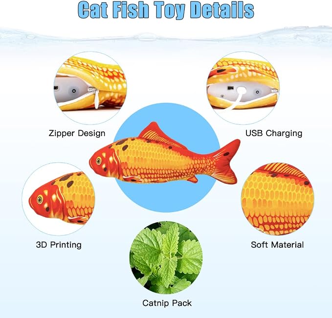 TOOGE 2 Pack 9" Floppy Fish Cat Toys with SilverVine and Catnip for Indoor Cats for Small Dogs Interactive Automatic Flopping Fish Cat Kicker Toys for Cats Puppy Small Dog