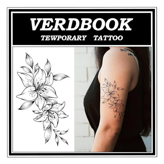 Waterproof Temporary Tattoos: 2-Sheet Tattoo Kit with Realistic Body Stickers, Semi-Permanent Tattoos for Adults Lasting 7-15 Days – Safe for Men & Women, Lily Pattern