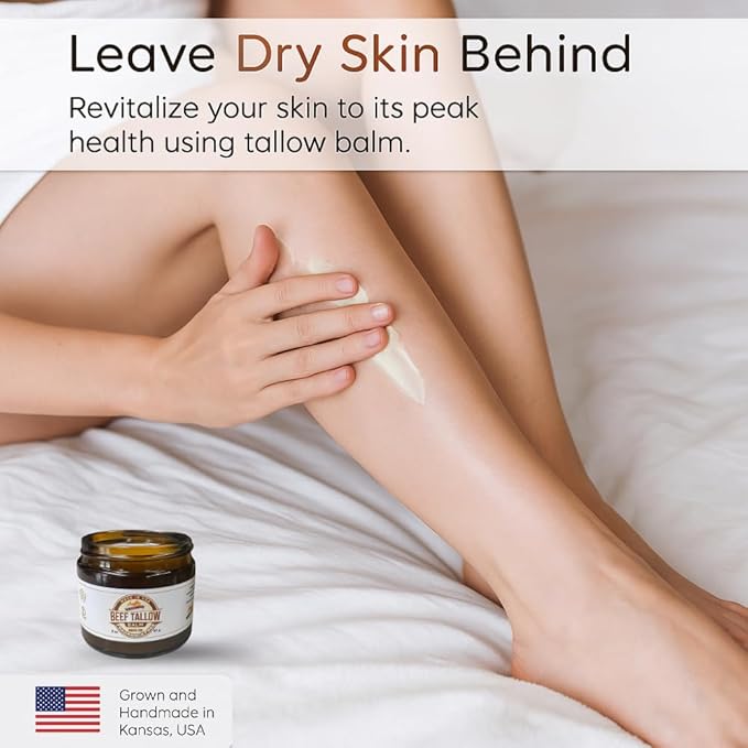 Grass Fed Beef Tallow Balm - 8 oz - Made in USA - Organic Grass Fed and Finished - Moisturizing Skin Care Frankincense