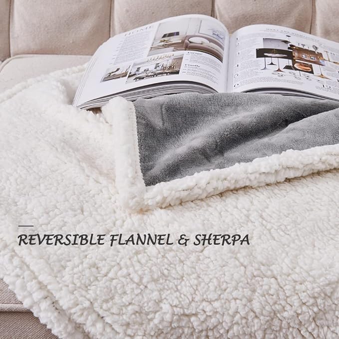 Waterproof Blanket for Bed, Dog Blankets for Large Dogs, Waterproof Cat Blanket Washable, Soft Sherpa Fleece Puppy Blanket, Reversible Throw Protector for Couch Car, 50"X60", Grey