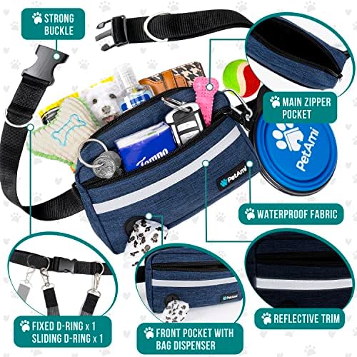 PetAmi Hands Free Dog Leash Waist Belt Bag Fanny Pack, Single, Heather Navy