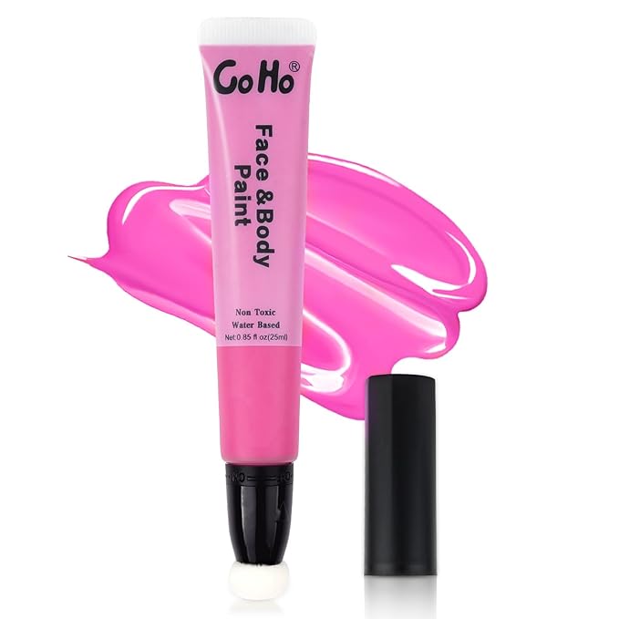 Go Ho Hot Pink Face Paint Stick(0.85oz),Water Based Cream Pink Body Paint Washable,Liquid Concealer,Covers Oil-Free,Halloween Cosplay SFX Foundation Makeup