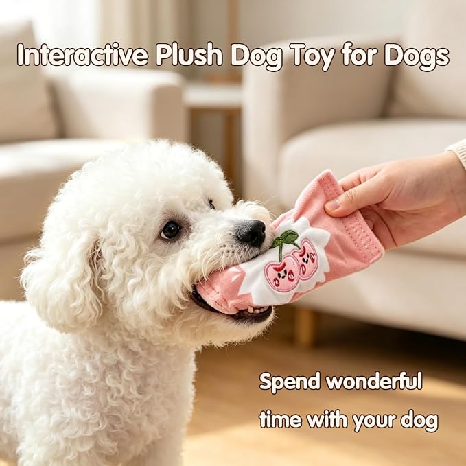 Andiker Squeaky Dog Toy, Cute Candy Shape Lemon Cherry Pattern Dog Chew Toy with Squeaky Spiky Ball and Crinkle Paper, Interactive Plush Dog Toy for Dogs Indoor Teething and Anxiety Relief (Yellow)