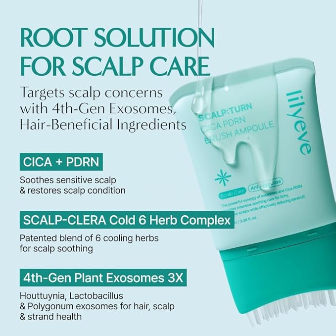 lilyeve SCALPTURN Cica PDRN Scalp Serum with Built-in Brush, PDRN to Strengthen Hair Roots, Itchy Scalp Relief, Dry Scalp Hydration - Korean Hair Care, 3.38 fl.oz (Pack of 3)